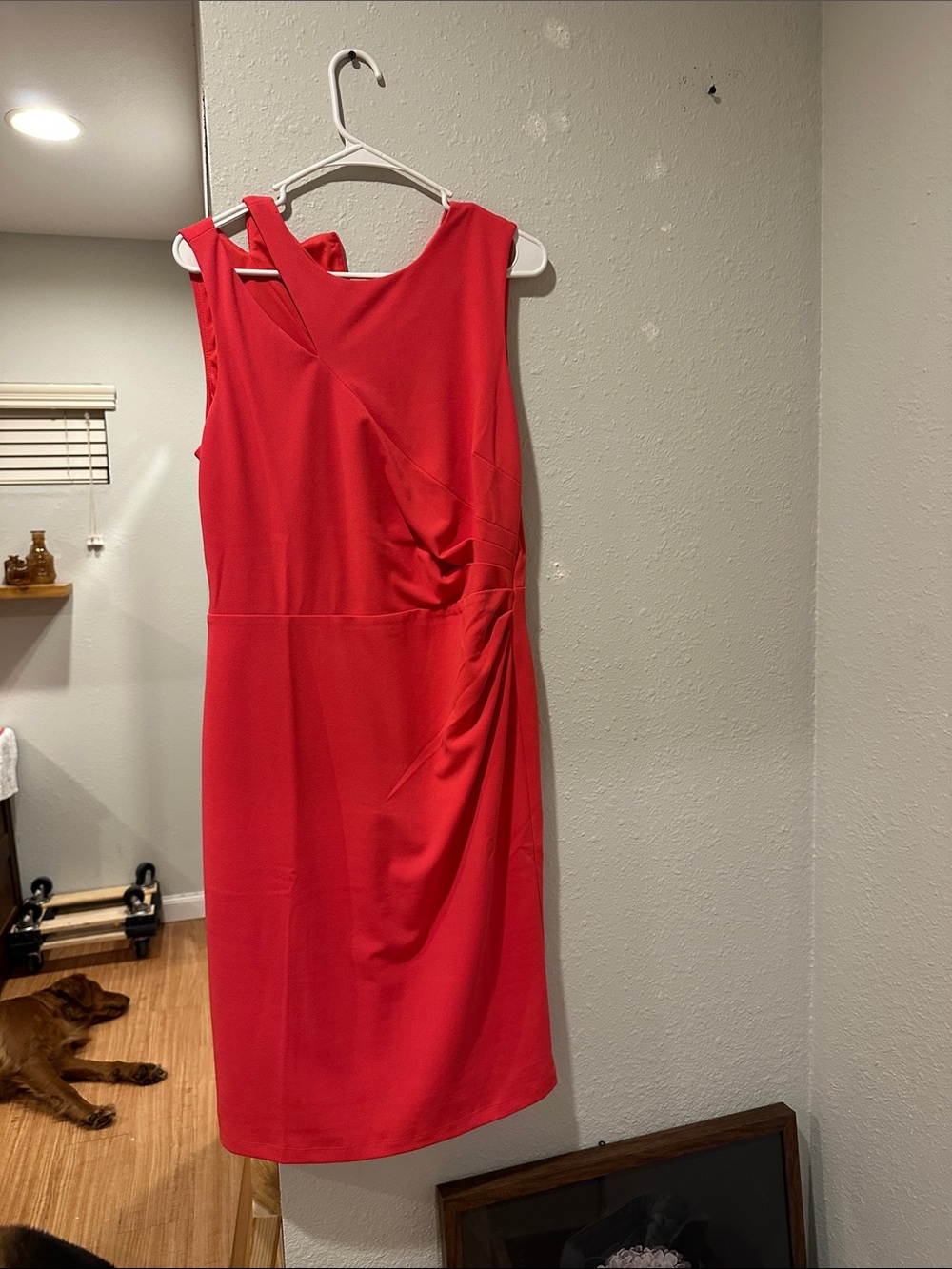 Maggy London Red Sleeveless Draped Midi Sheath Dress